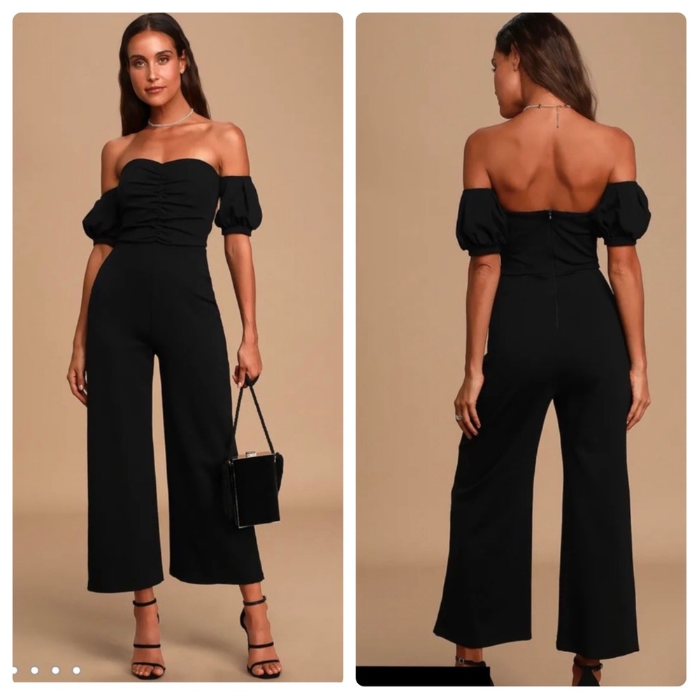 Lulu's Black Off-Shoulder Jumpsuit
